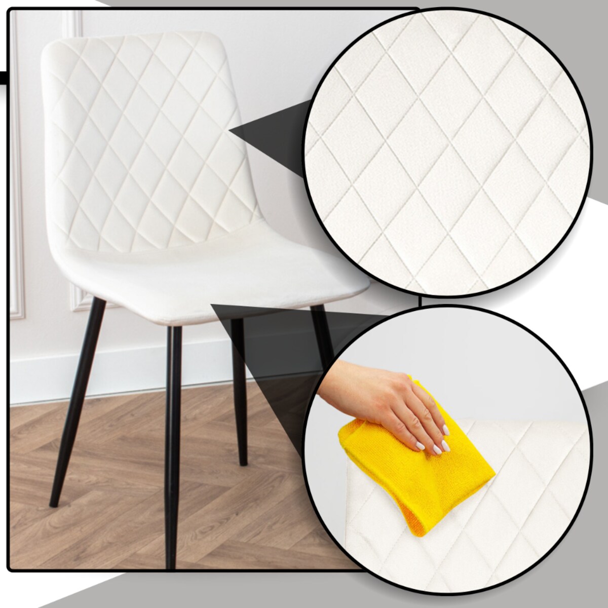 Krzesło beżowe tapicerowane pikowane welurowe nowoczesne wygodne velvet