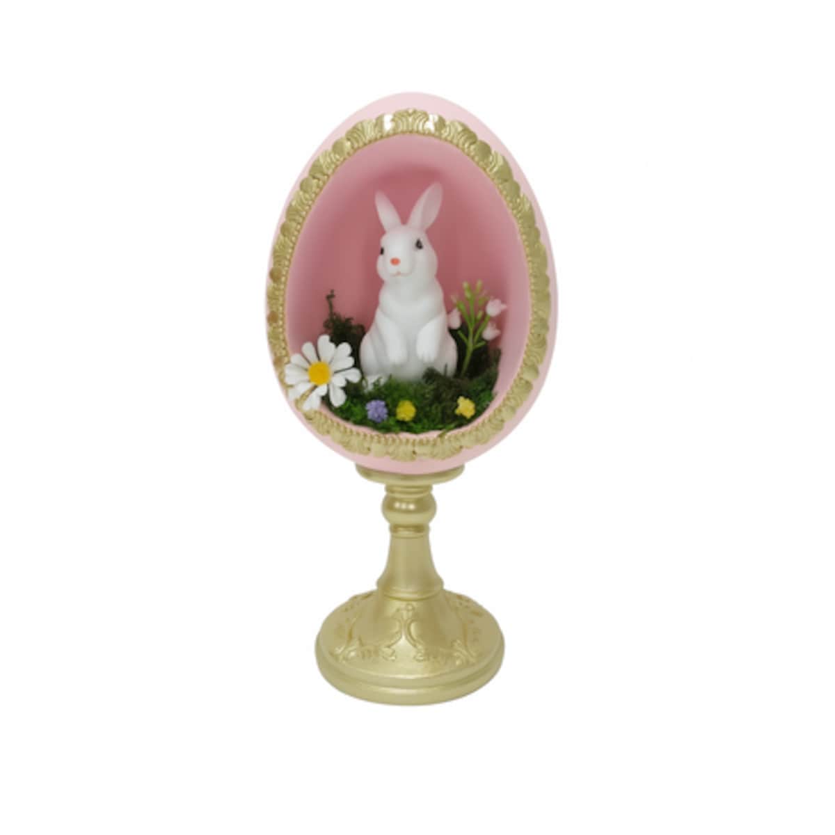 Dekoracja - jajko ceramiczne z królikiem w środku 27,8x13,2x12,5 cm MUNIO różowe