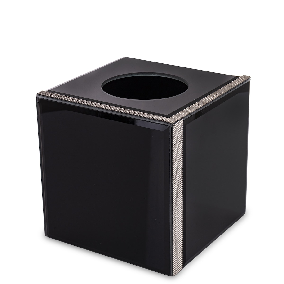 Pudełko na chusteczki 15x15x15 cm szklane czarno-srebrne kubik