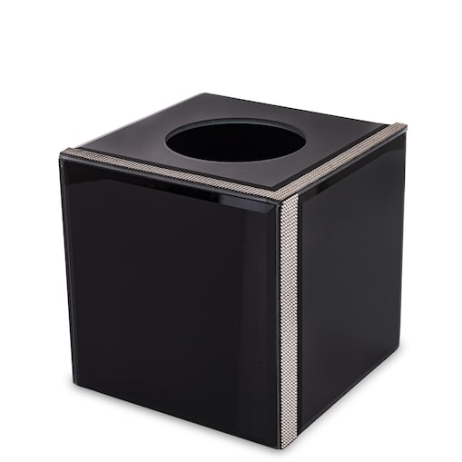 Pudełko na chusteczki 15x15x15 cm szklane czarno-srebrne kubik