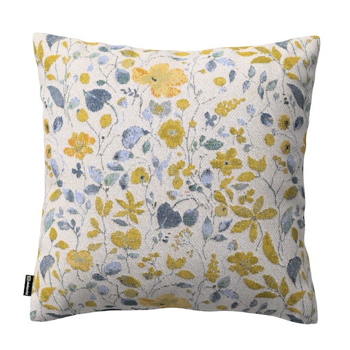 Poszewka Kinga na poduszkę 50x50 żółto-niebieskie kwiaty na kremowym tle