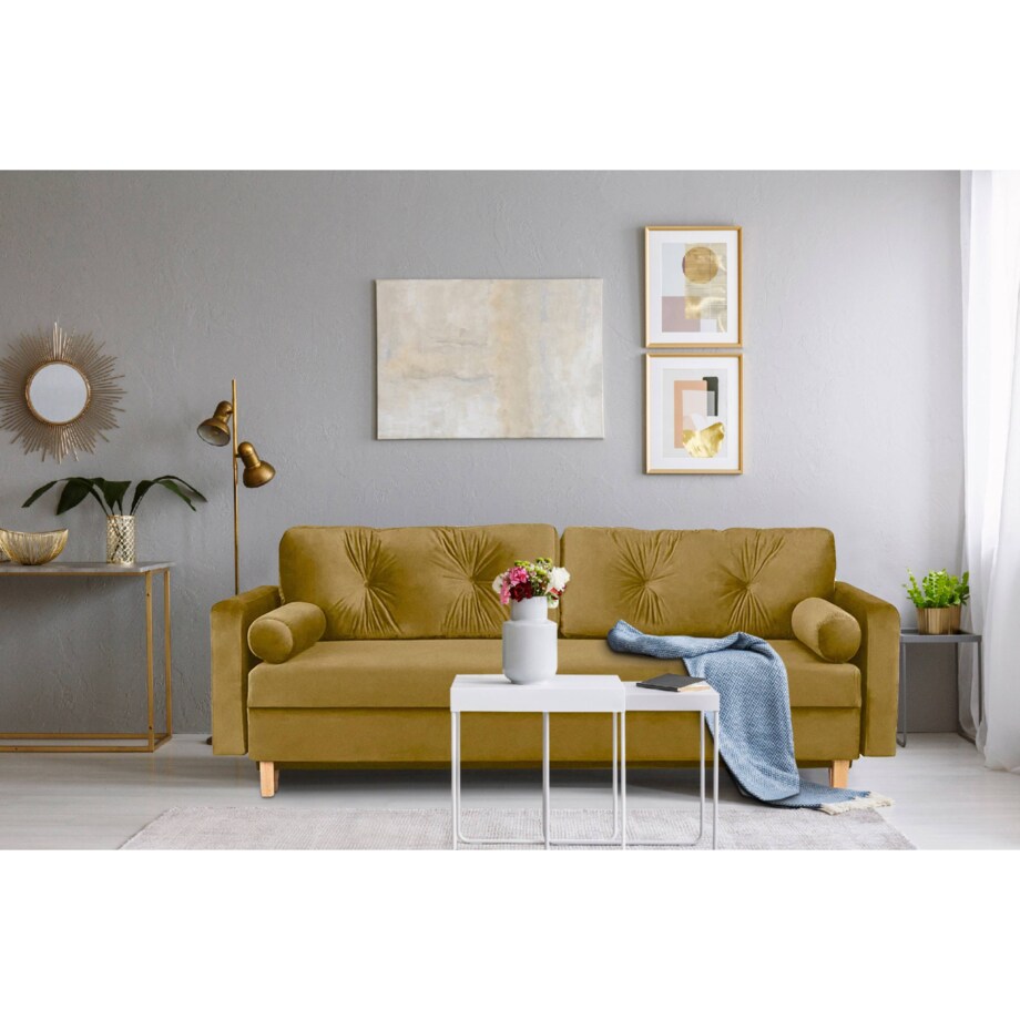 KONSIMO ERISO Sofa 3-osobowa z żółtego aksamitu