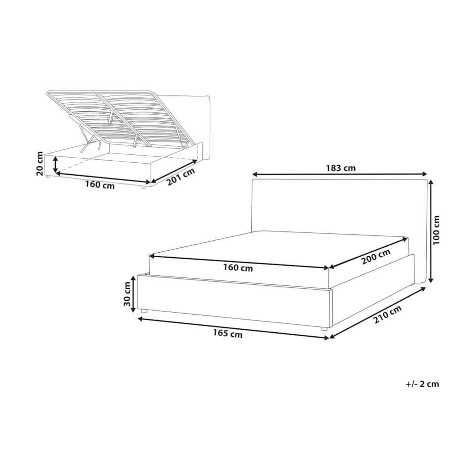 Łóżko z pojemnikiem boucle 160 x 200 cm złamana biel LAVAUR