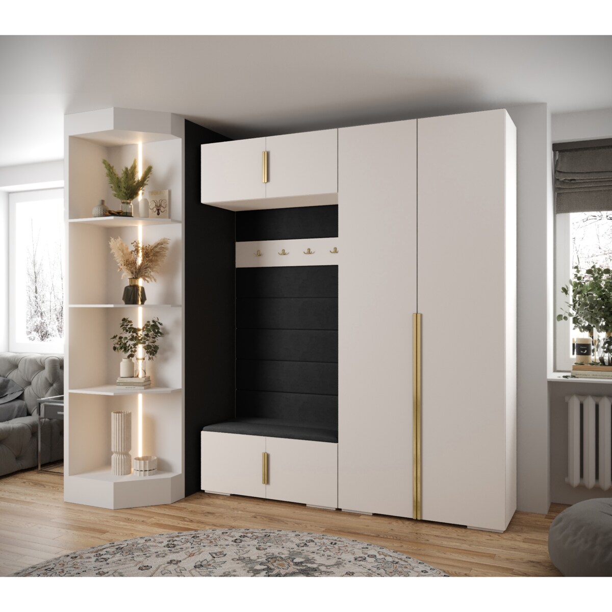 Garderoba do przedpokoju INOVA 1 Z18 biały+złoty+manila18