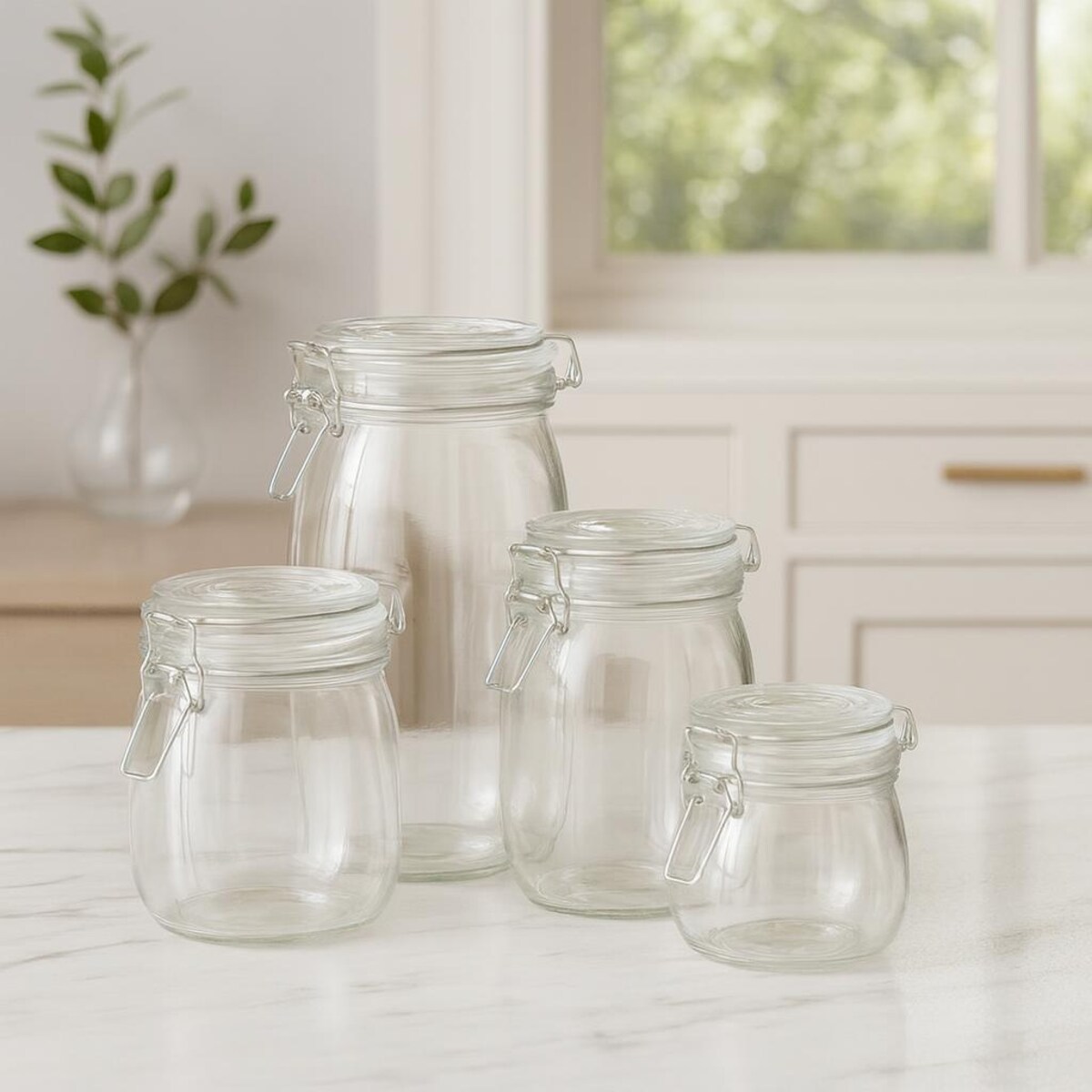 Szklane słoiki z klipsem RESO, 4 sztuki