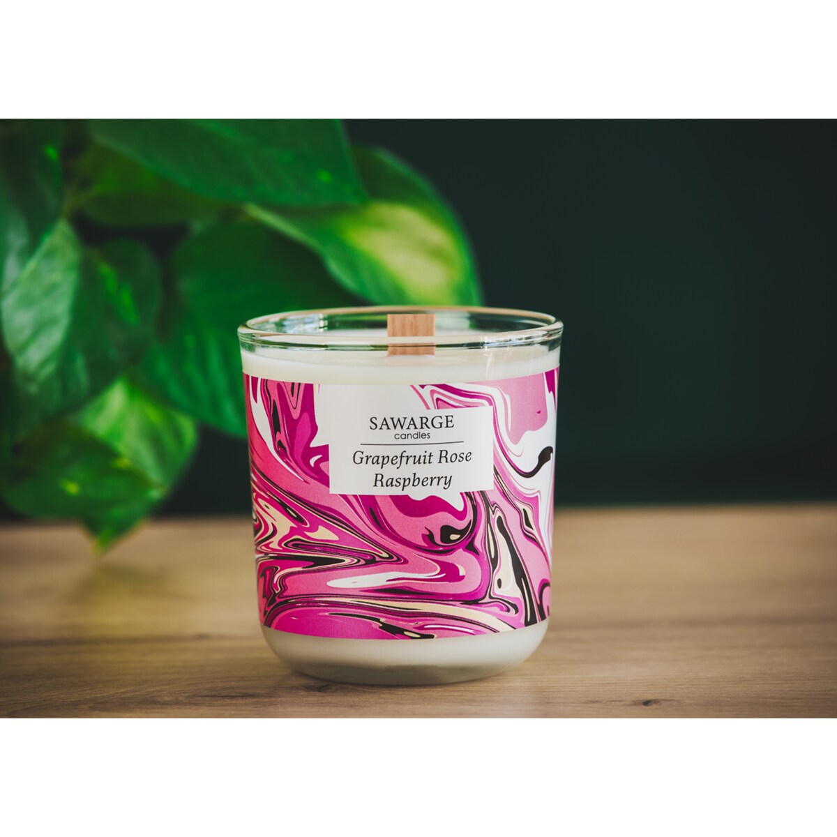 Świeca Zapachowa Sojowa / Drewniany Knot /40h/Malina Grapefruit Róża 200g