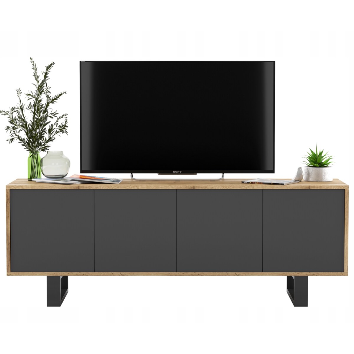 Nowoczesna Szafka RTV Loft Komoda RTV 150 cm Dąb Wotan Grafit MAT