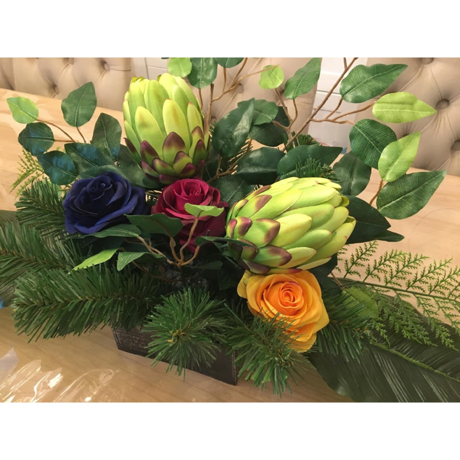 SZTUCZNY KWIAT PROTEA karczoch DUŻY zielony stroik dodatek wiązanka bukiet