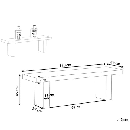 Ławka ogrodowa TARANTO 150 cm Beton Szary