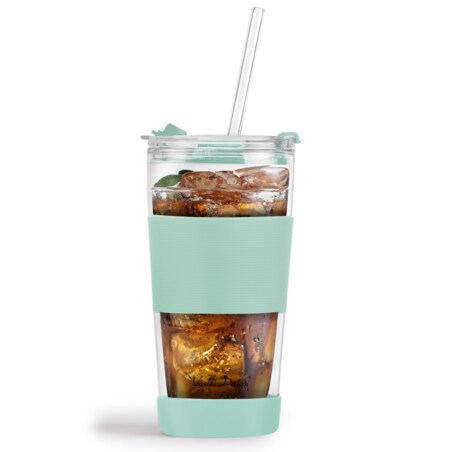 Kubek termiczny szklany ze słomką 600 ml miętowy Fuori 30428