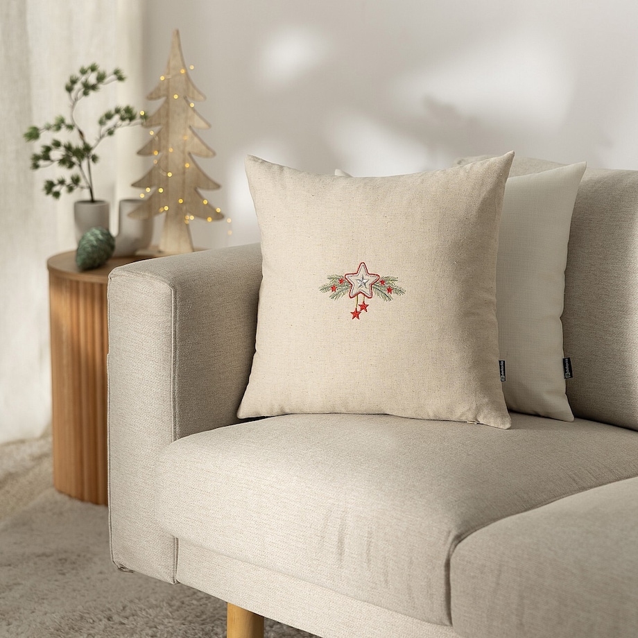 Poszewka na poduszkę Star & Holly 43x43 cm boże narodzenie, święta, świąteczne, zielony-kremowy-czerwony, 43 x 43cm