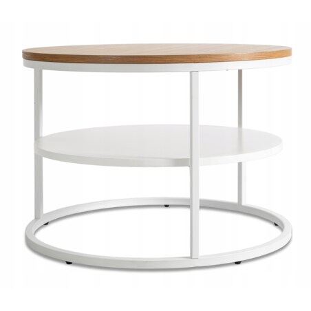 Stolik Kawowy Okrągły Skandynawski Ława Okrągła Loft Dąb Biały BEST