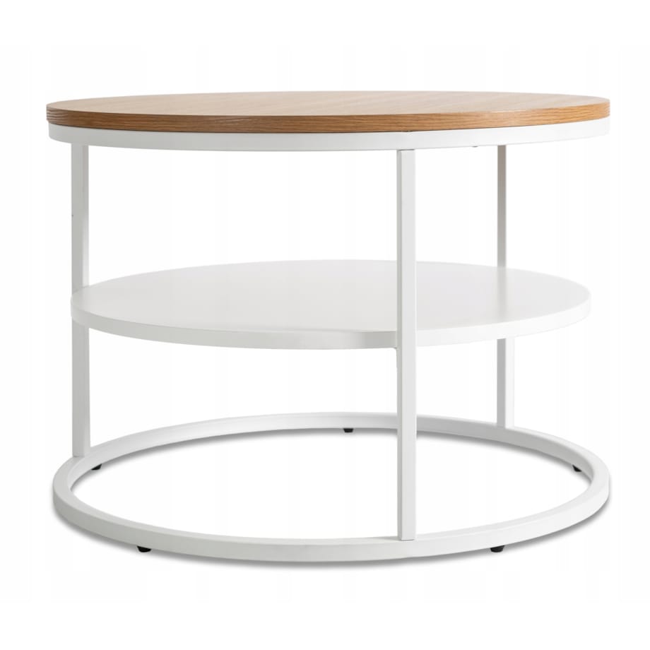 Stolik Kawowy Okrągły Skandynawski Ława Okrągła Loft Dąb Biały BEST