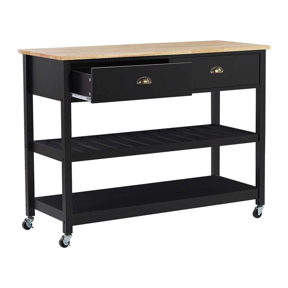 Drewniany wózek kuchenny 2 szuflady czarny NAVARINO