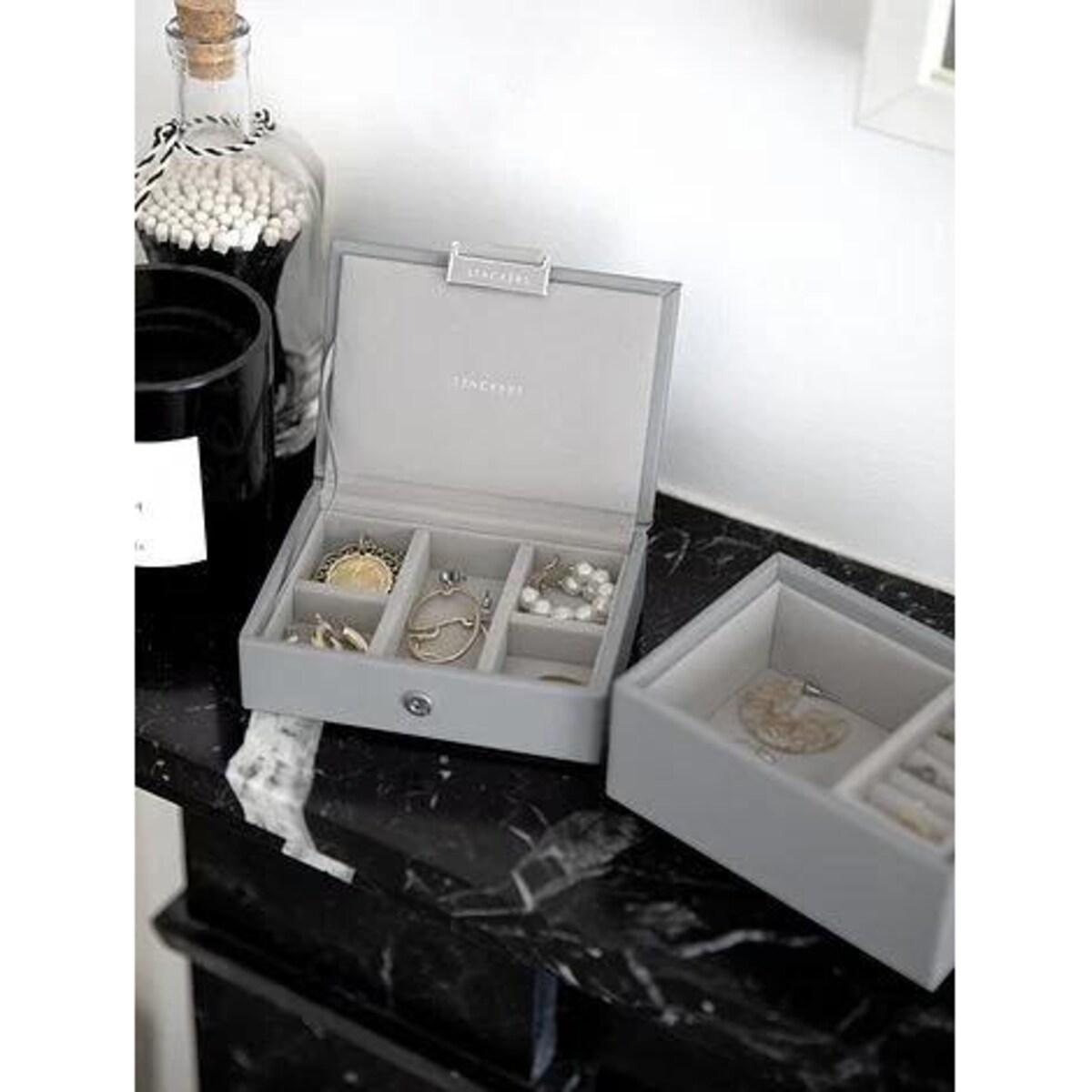 Szkatułka na biżuterię Stackers podwójna micro kamienna szarość