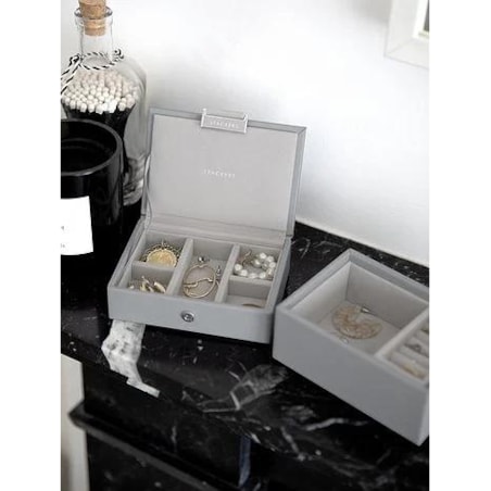 Szkatułka na biżuterię Stackers podwójna micro kamienna szarość