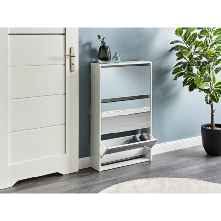 Szafka na buty 3 przegrody lustrzane fronty biała MIDFIELD