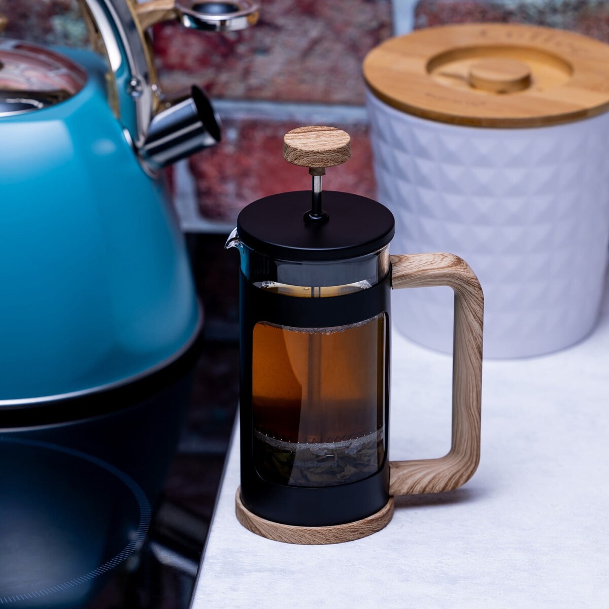 Zaparzacz do kawy herbaty 0.35L French Press drewniany uchwyt KLAUSBERG