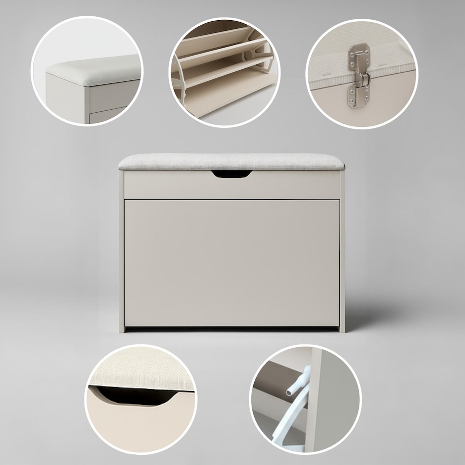 Szafka na buty z siedziskiem i wysuwanymi półkami VAULT, 57 x 30 x 53 cm