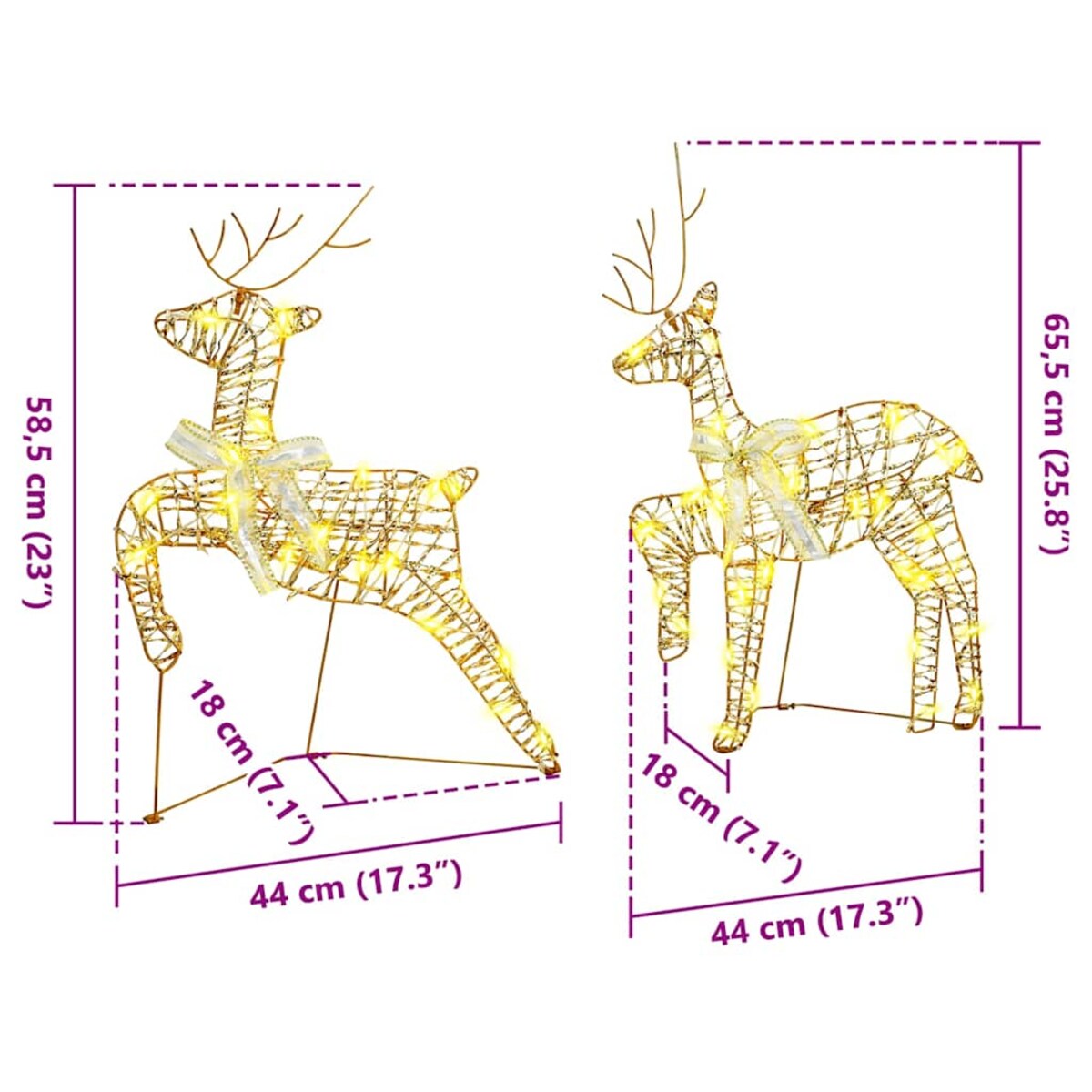 vidaXL LED Renifery z 40 diodami LED 7 pcs złoty PET