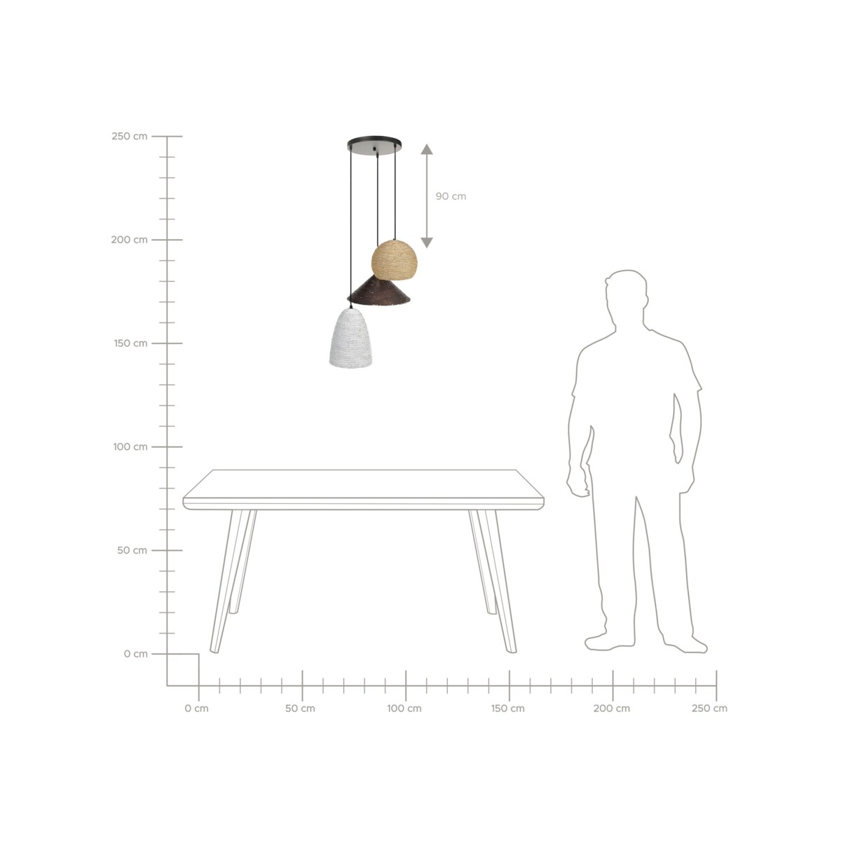 Lampa wisząca sznurkowa 3-punktowa wielokolorowa ENDRICK