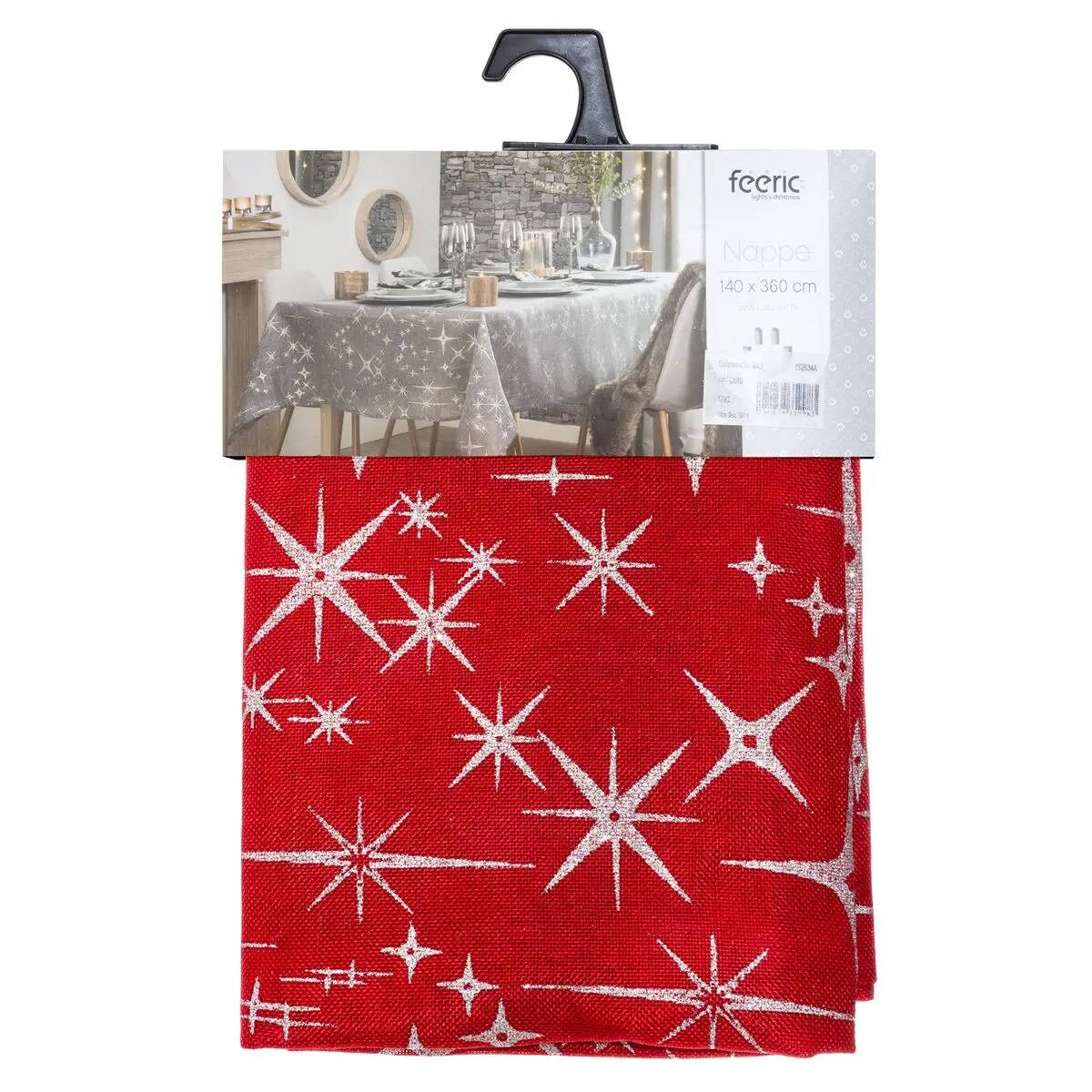 Obrus świąteczny na stół, z gwiazdkami, 140 x 360 cm