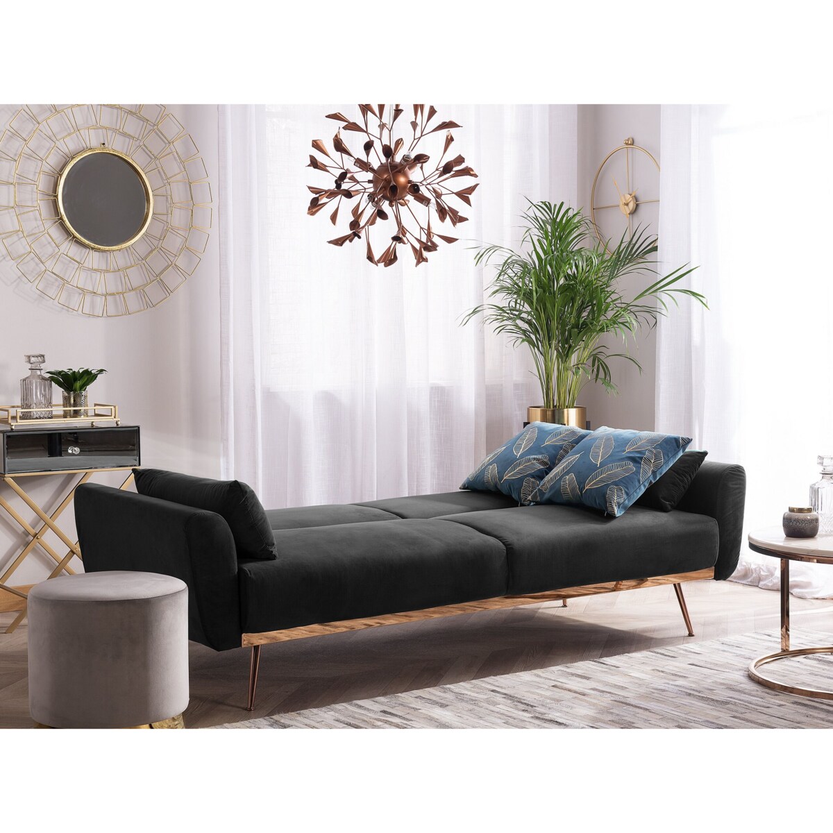 Sofa rozkładana welurowa czarna EINA