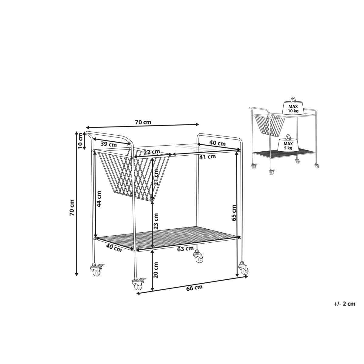 Metalowy wózek kuchenny 2-poziomowy czarny ALAMO
