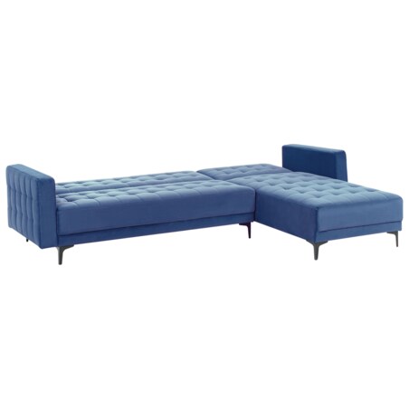 Sofa rozkładana lewostronna welurowa z otomaną niebieska ABERDEEN