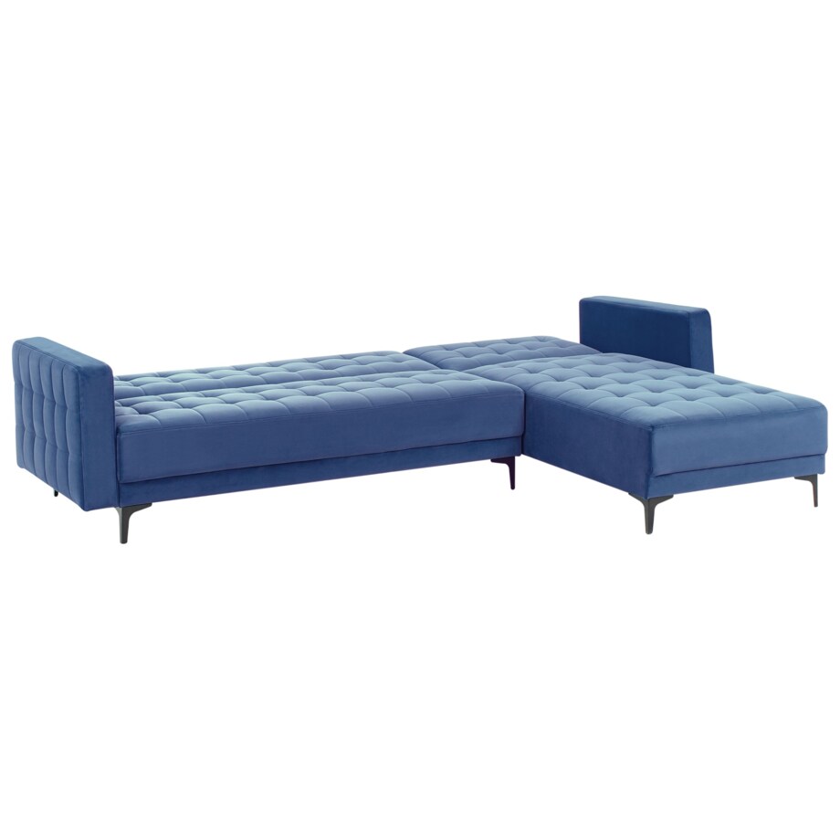 Sofa rozkładana lewostronna welurowa z otomaną niebieska ABERDEEN