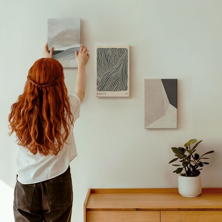 Zestaw 3 małych obrazów na płótnie - Abstrakcyjne wzory beż szarość - beżowy