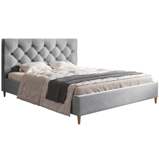 Łóżko jednoosobowe 120x200 LUXO 6 tapicerowane, na wysokich nogach- szare