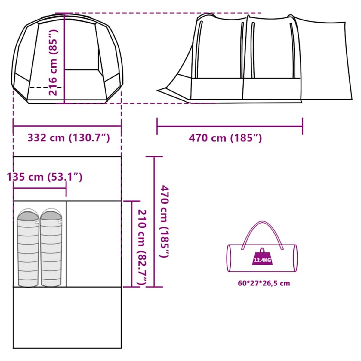 vidaXL Namiot samochodowy, 2-os., szaro-pomarańczowy, wodoszczelny