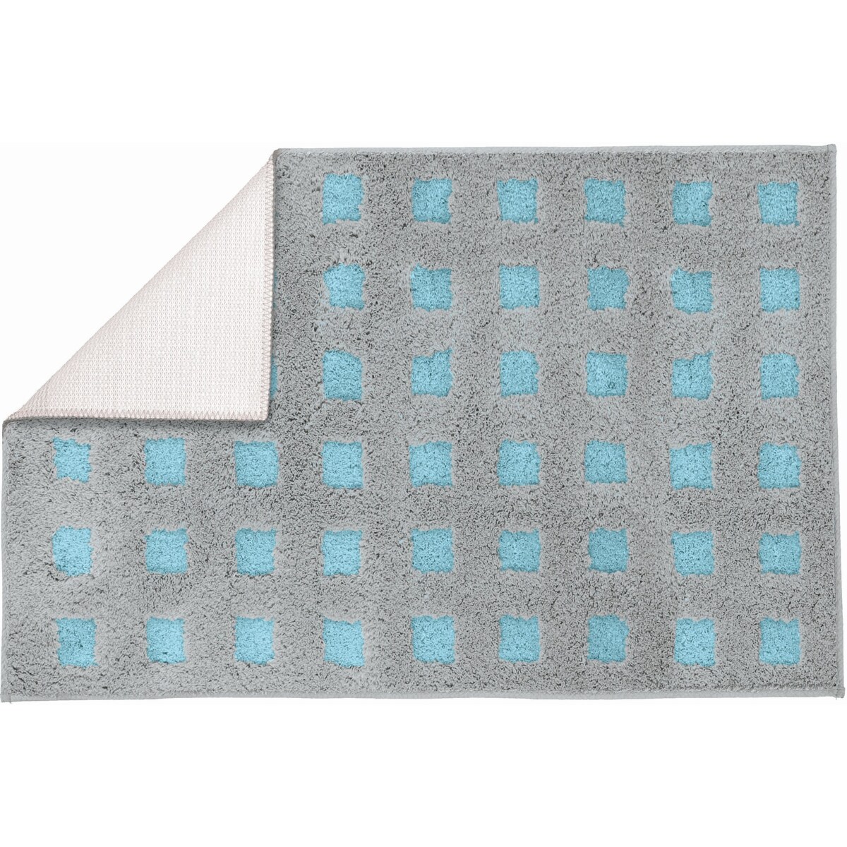 Kleine Wolke Boxes Dywanik łazienkowy kwadraty szary niebieski opal 70x120 cm poliakryl antypoślizgowy