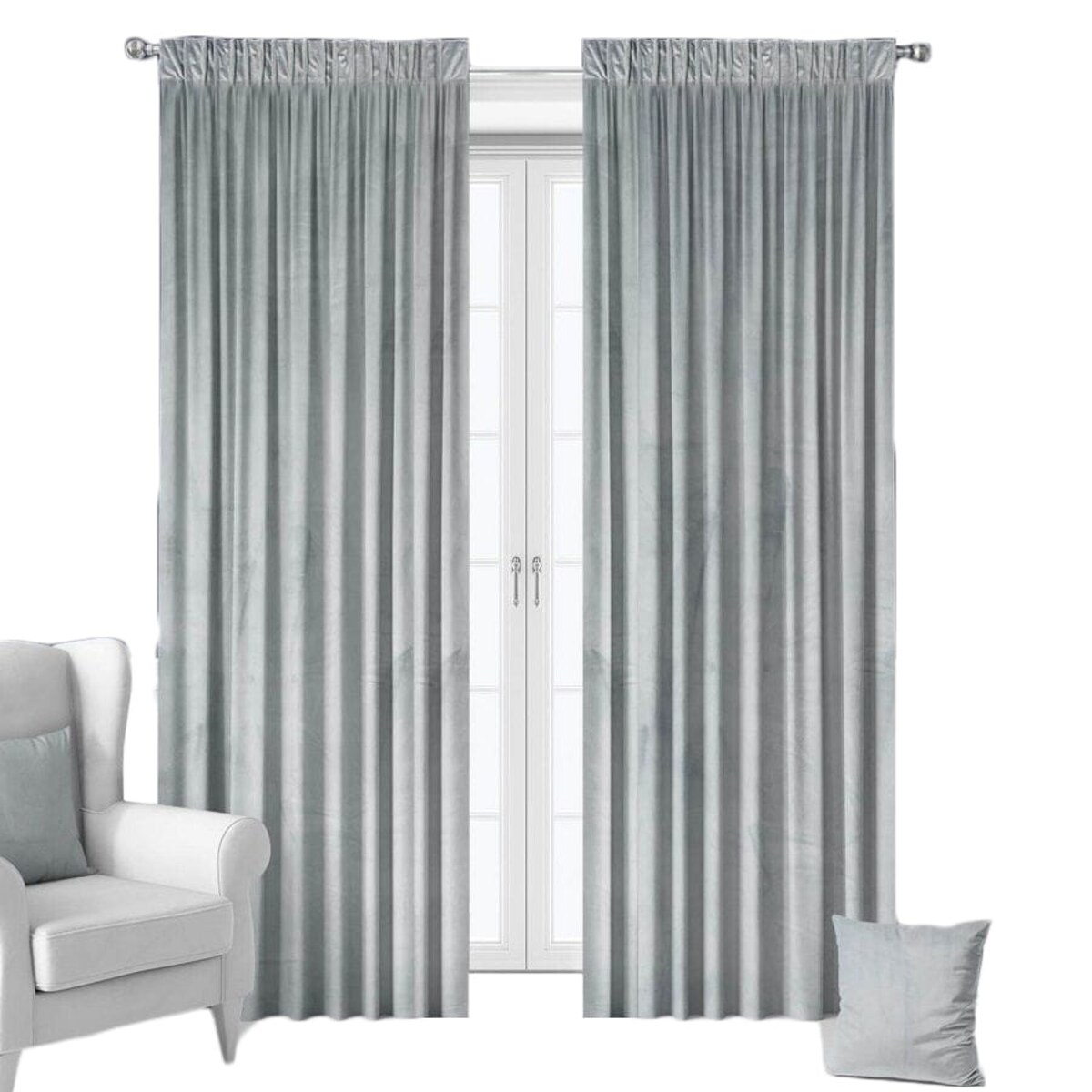 Zasłony gotowe na taśmie WELUROWE 140X250 Jasny szary