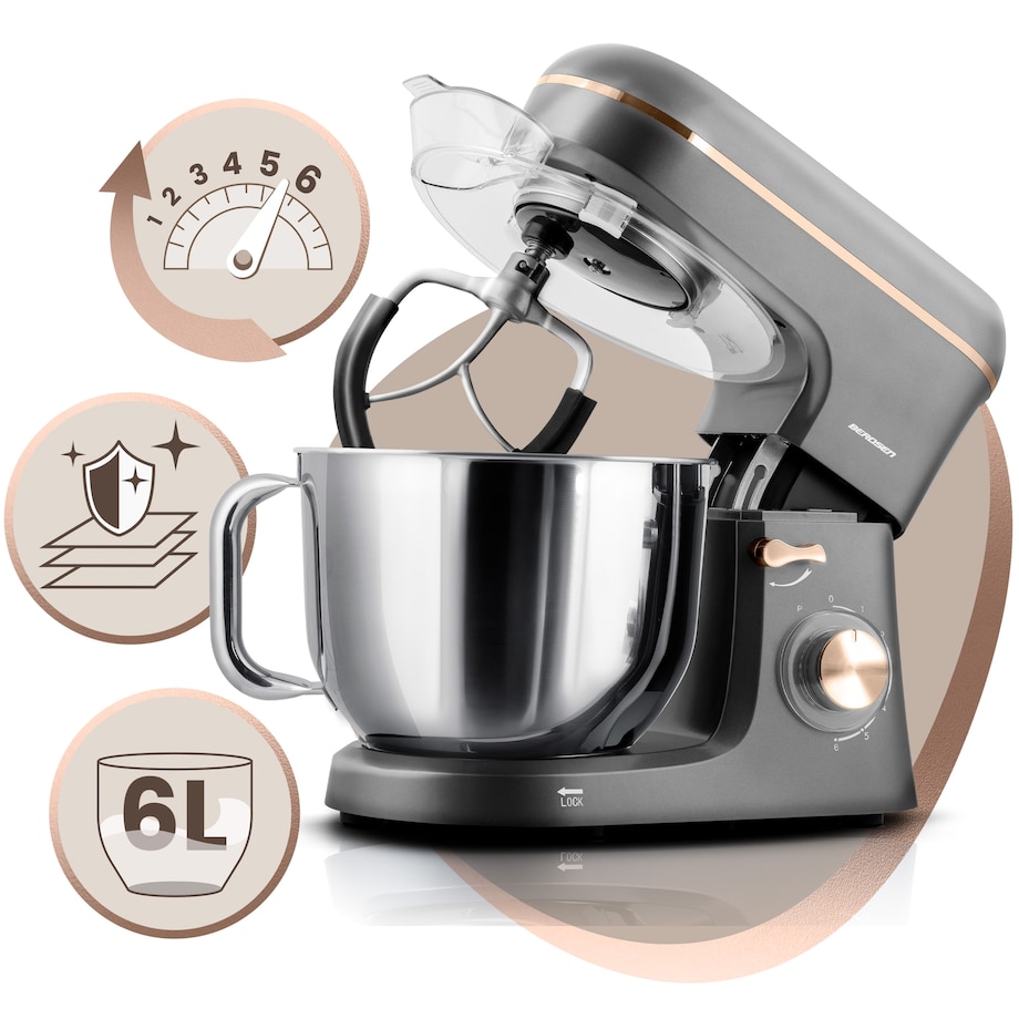 Robot planetarny kuchenny mikser Berdsen 6l 1400W 3w1 srebrno-złoty 375602