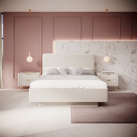 Stolik nocny ryflowany LENA w kolorze beżowym na złotych nóżkach