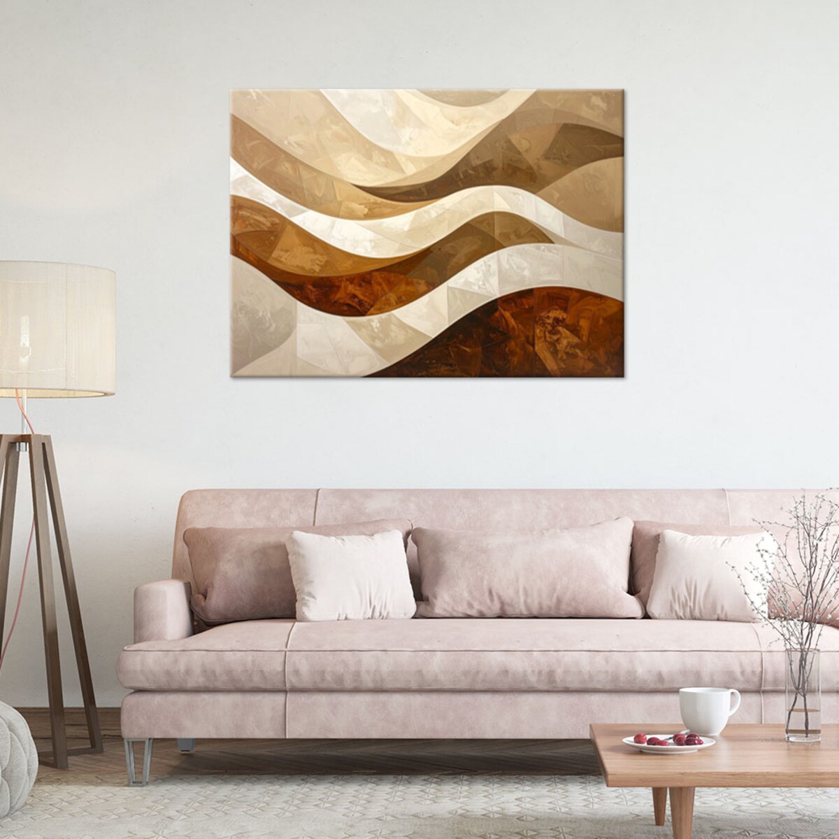 Obraz do salonu sypialni biura loftu, Fale linie abstrakcja w odcieniach beżu