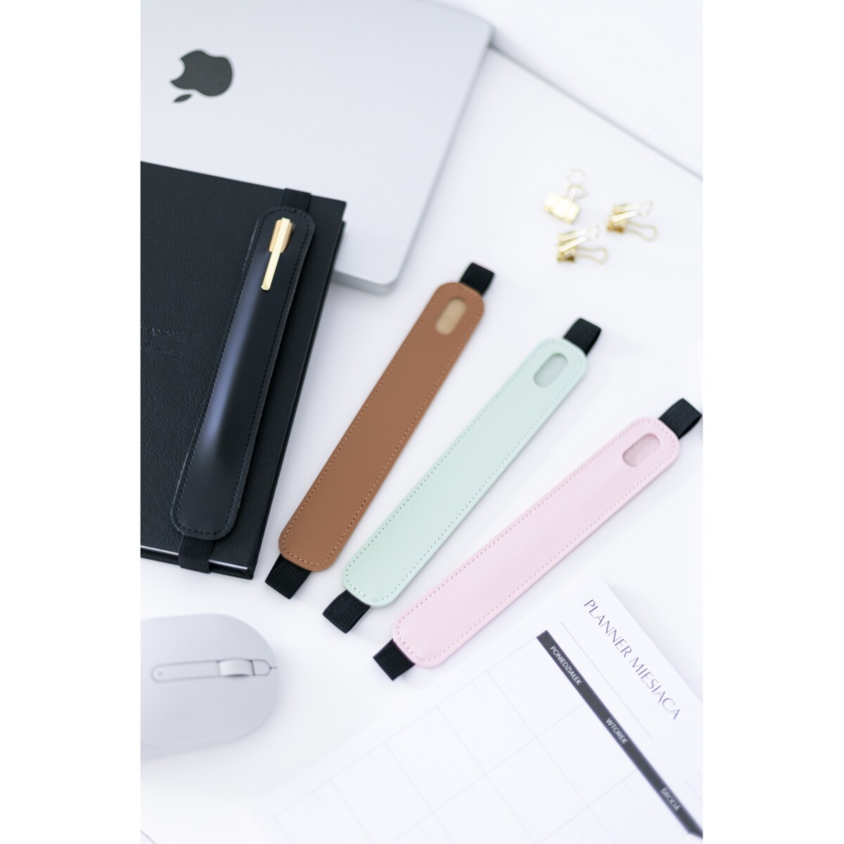 Gumka trzymająca planner z uchwytem na długopis - BROWN