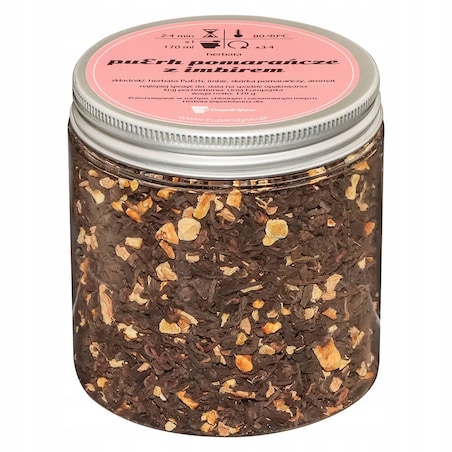 Herbata czerwona pu-erh POMARAŃCZE Z IMBIREM o smaku pomarańczowo imbirowym - herbata liściasta sypana mieszanka napar susz - gotowa na prezent upominek