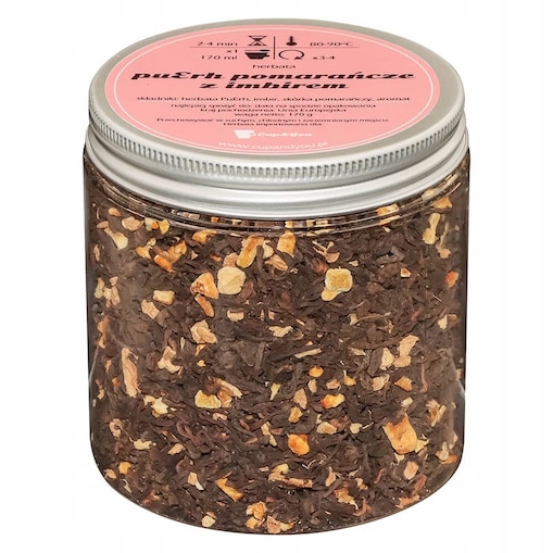 Herbata czerwona pu-erh POMARAŃCZE Z IMBIREM o smaku pomarańczowo imbirowym - herbata liściasta sypana mieszanka napar susz - gotowa na prezent upominek