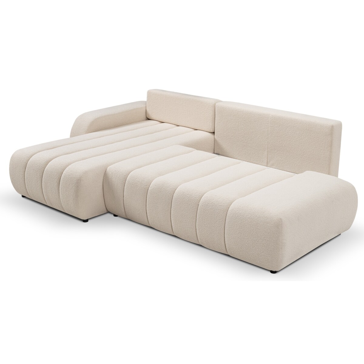 Narożnik z funkcją spania ALOO, lewostronny, tkanina boucle-kremowa