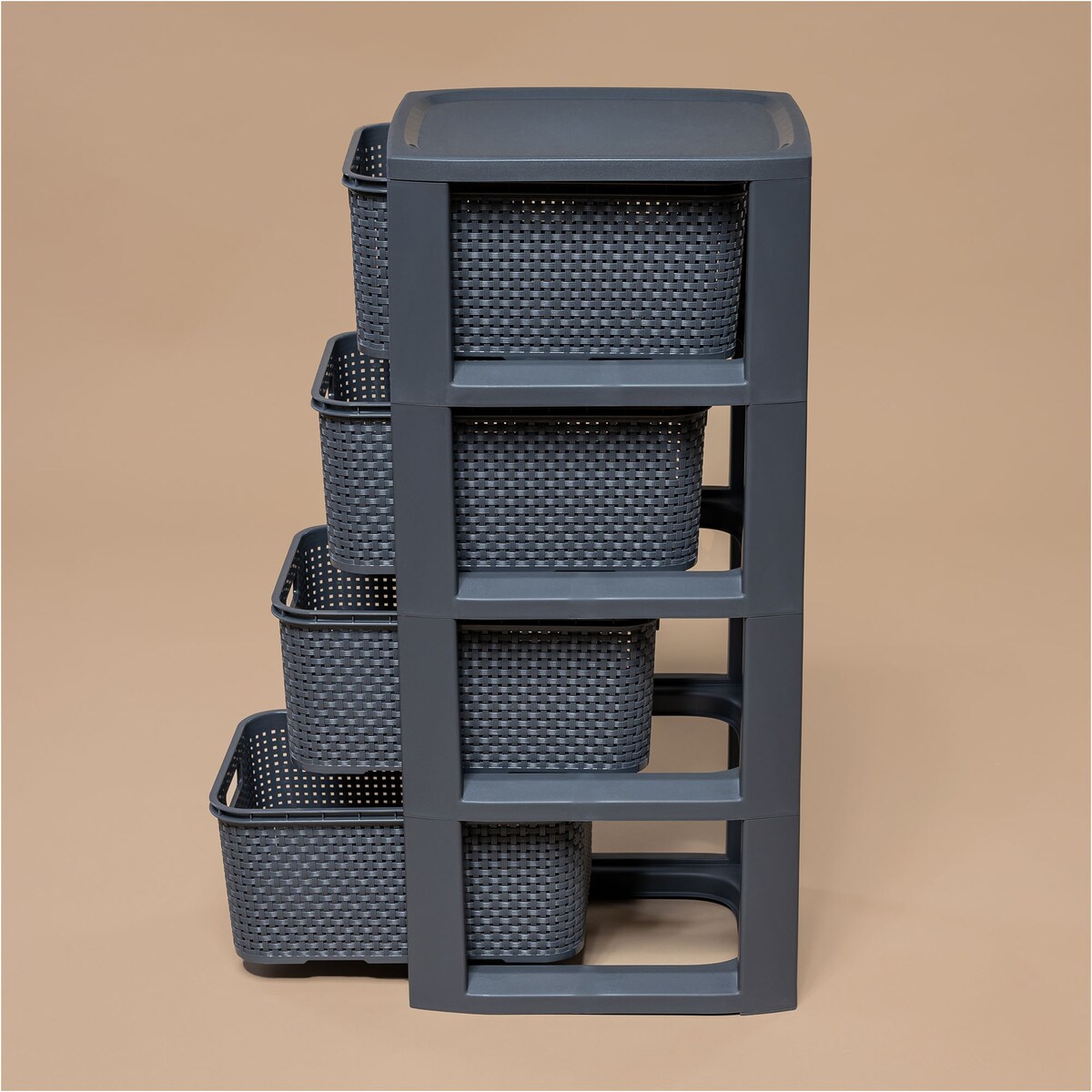 Regał Stojak Łazienkowy Rattanowy Szafka Z Koszami 4 X 7L Antracyt
