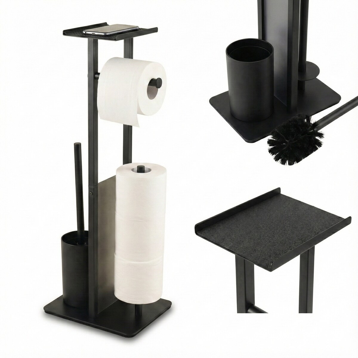 Stojak na papier toaletowy i szczotkę do WC z półką na telefon HYLLA,  65 cm
