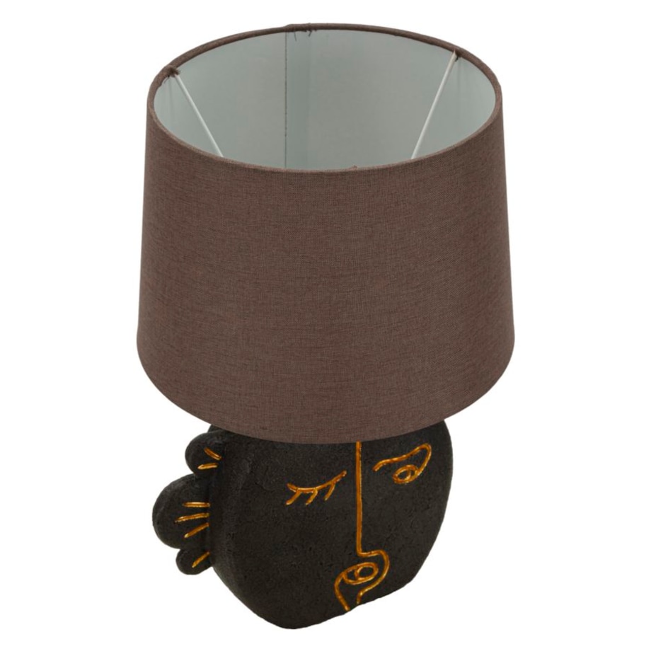 Lampa stołowa Tribal - B, kolor brązowy i złoty, żywica syntetyczna, żelazo i tkanina, 27,5 x 27,5 x 39,5 cm, 1 x E27, max. 40 W, Mauro Ferretti
