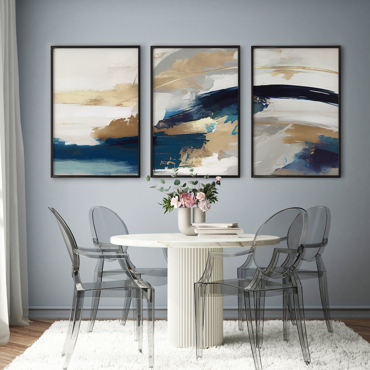 ZESTAW 3X PLAKAT W RAMIE DO SYPIALNI PASTELOWA ABSTRAKCJA AKWARELE 60x80cm