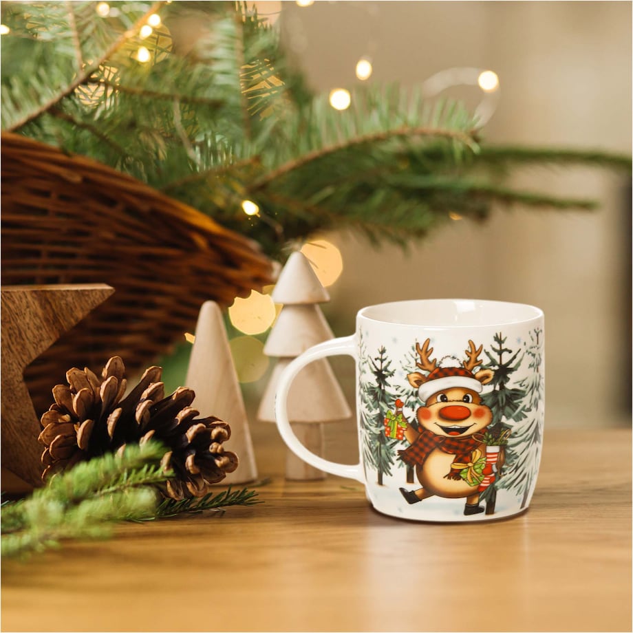 Kubek Świąteczny Ceramiczny Na Prezent 370 Ml Boże Narodzenie Renifer