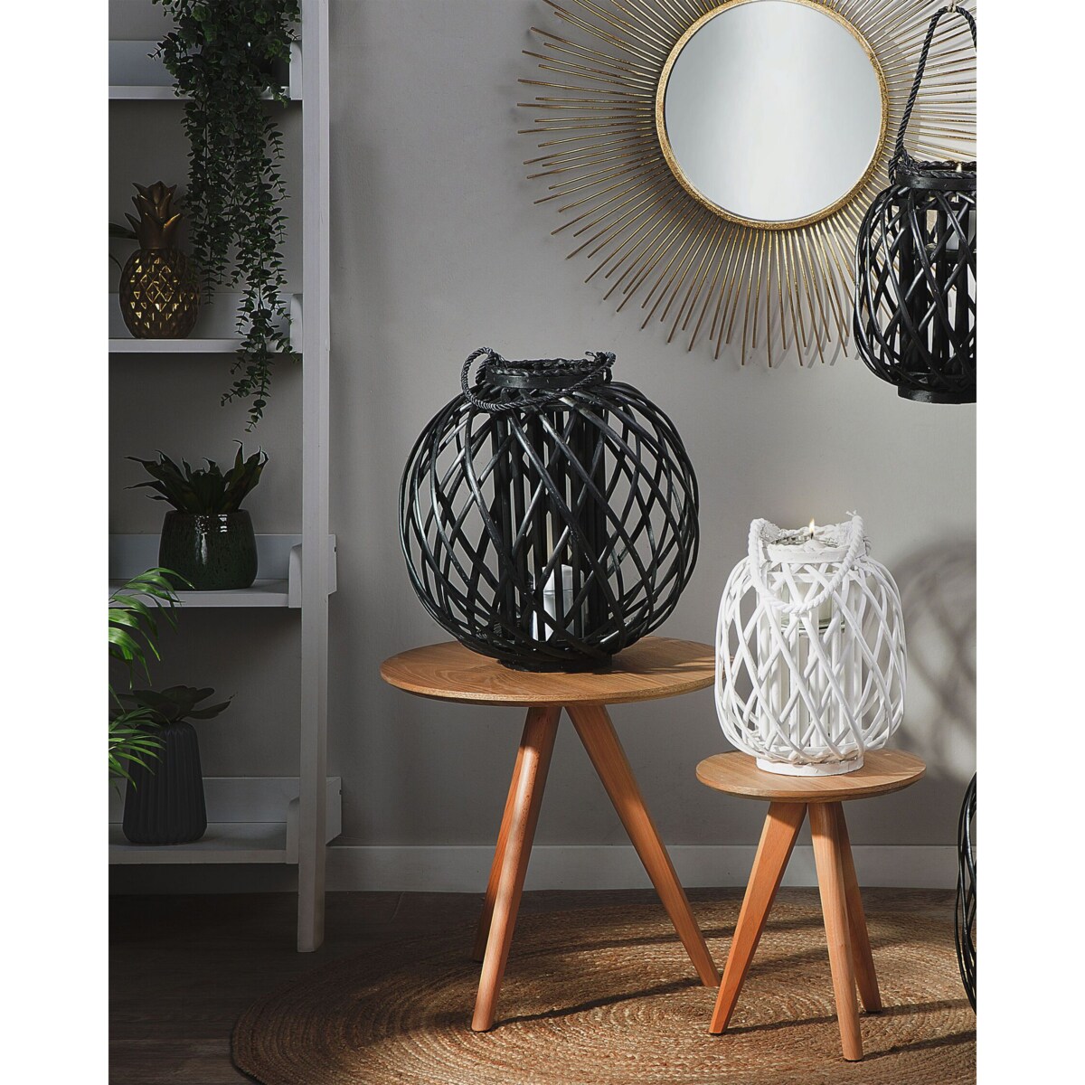 Lampion drewniany 41 cm czarny SAMOA