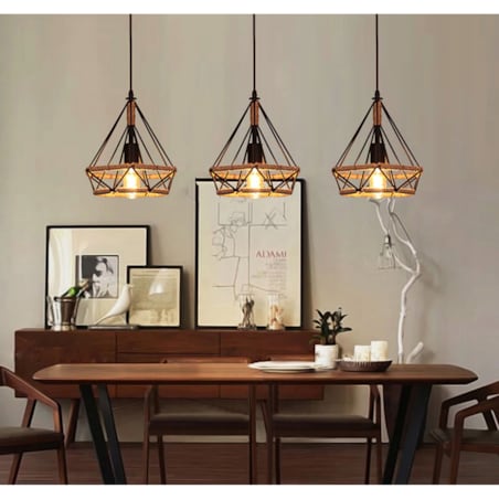 Lampa Sufitowa Wisząca Czarna Sznur Geometryczna
