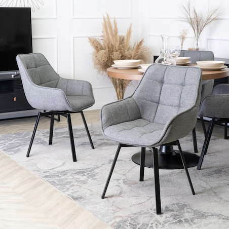 Krzesło Tapicerowane Do Jadalni Kuchni Salonu Obrotowe 360 Szare LUNA 2